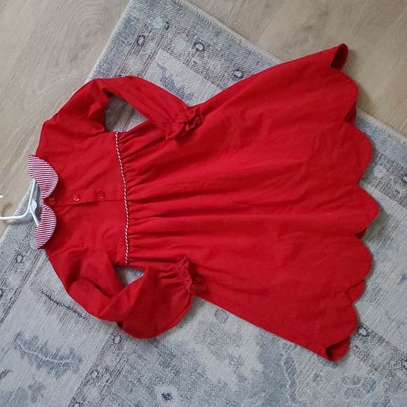 Ishtex Girls Red White Scalloped Peter Pan Collar Dress Sz6 - Picture 9 of 11